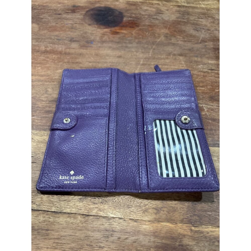 Kate Spade New York Purple Leather Wallet With Zip Pocket & Card Slots - Picture 3 of 8
